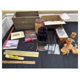 Wooden Box, Rulers, Pencils and More