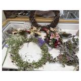 Grapevine Wreath and Silk Flower Arrangements