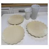 Milk Glass Vases/ Ivory Leaf Plates