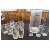 Early Pitcher and 3 Juice Glasses