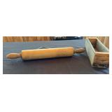 VTG Wood Rolling Pin, Wooden/Metal Drawer