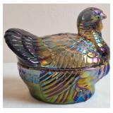 Imperial Carnival Glass Nesting Turkey Candy Dish