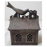 Cast Iron "Bird On Roof" Mechanical Coin Bank