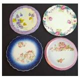 4 Porcelain Floral Tea Tile Trivets, Antique