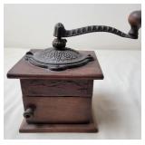 Wooden and Cast Iron Coffee Mill Grinder, Antique