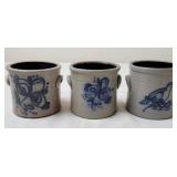 3 Miniature Rowe Pottery Works Stoneware Crocks
