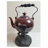 Glazed Brown Stoneware Spirit Teapot w/Warming