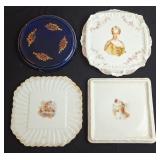 4 Porcelain Tea Tile Trivets, Antique