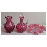 Cranberry Opalescent Glass Cruet, Fenton Candy
