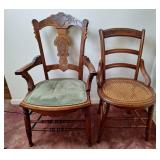Eastlake Style Arm Chair & Cane Bottom Chair