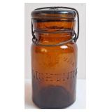 Lightning Putnam Amber Glass Canning Jar, Antique