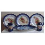 Cobalt Blue w/Gold Floral China Dishes, Antique