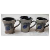 3 Rowe Pottery Works "Pinewood" Coffee Mugs
