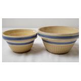Yellow Ware Ribbed Mixing Bowls w/Blue Stripes