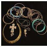 Bangle bracelets and brass cuff necklace