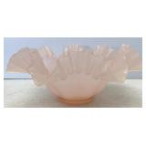 Antique Fenton Rose Overlay Ruffled Bowl:10in