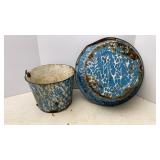 Blue & White Enamel Bucket- Wash pan
