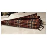 Umbrella, Burgundy Plaid silk with wooden shaft