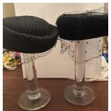 Black hats with netting in excellent condition