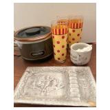 Crock, glasses,  ashtray, mustache cup