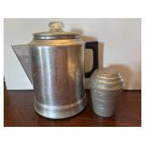 Aluminum coffee pot & small cup
