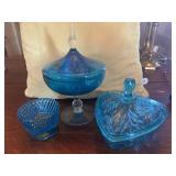 3 pieces of Vintage blue glass