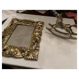 Brass rocking horse and picture frame