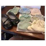 7 prs booties, 1 pr mary janes, vintage baby