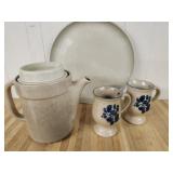 Pfaltzgraff platter, cups (2), pitcher