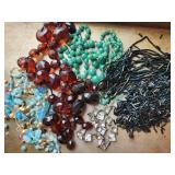 Beads, broken necklaces, carnival glass beads