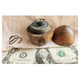 Ink Well, in wood egg, Bethlehem, Hebrew