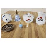 Pig bank, Enesco bell, Cream & Sugar