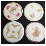4 Porcelain Floral Tea Tile Trivets, Vintage