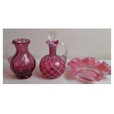 Cranberry Opalescent Glass Cruet, Fenton Candy