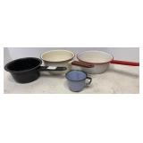 Vtg Enamel Sauce Pans & USN Measuring Cup