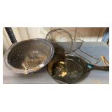Enamel Colander & Skillet, Fry Basket