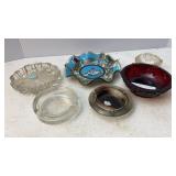 Vtg Ashtrays & Ruby Red Bowl