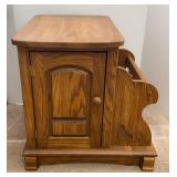 Solid Oak End Table With Magazine Rack