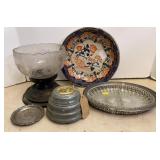 Music Box, Silver Plate & Hand Painted Metal Bowl