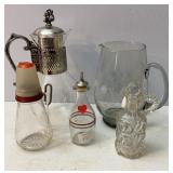Vtg Glass Pitchers, Grinder & Curets