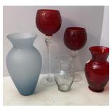 Tall Red Glass Candle Holders & Vases