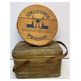Cheese Box & Vtg Metal Picnic Basket