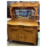 Antique Blonde Oak Buffett & Mirror