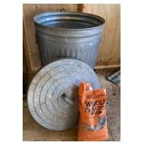 Galvanized Trash Can with some bird seed