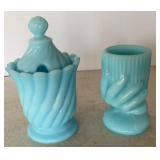 Vtg Portieux Glass Jam Jar & Toothpick Holder