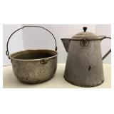 Antique Grey Enamel Coffee Pot & Aluminum Pot