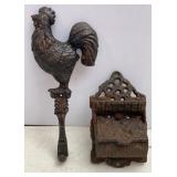 Cast Metal Match Box & Rooster Hanger