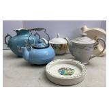 Vtg Red Clay Tea pot, Campbells baby plate