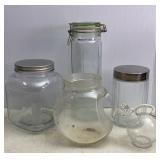 Glass Canisters, Pitcher & Oil Carffe