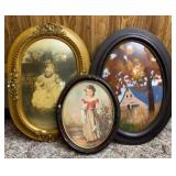 Antique Framed Oval Prints & Domed Glass